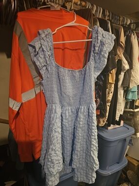 Simply Southern Light Blue Smocked Ruffle-Shoulder Dress